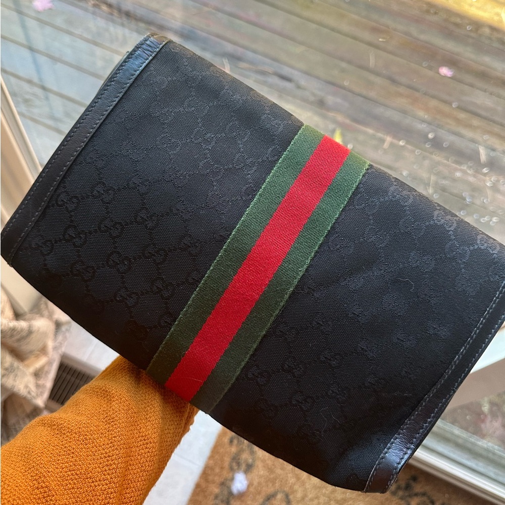 Vintage Gucci Sherry Line black red  GG Canvas Clutch - Picture 3 of 13